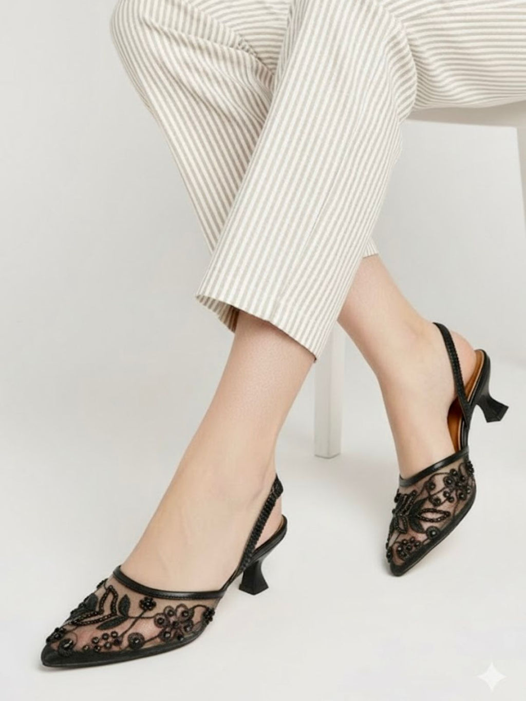 ZR Net Pearl Embroidery Heel